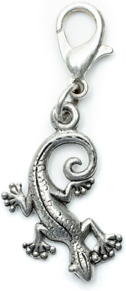 Gecko Bedelhanger, salamander, dier, hagedis, gekko zilver, handgemaakt modesieraad, kettinghanger, verzilverd, bedelarmband, hanger voor armband, 22mm, Metaal