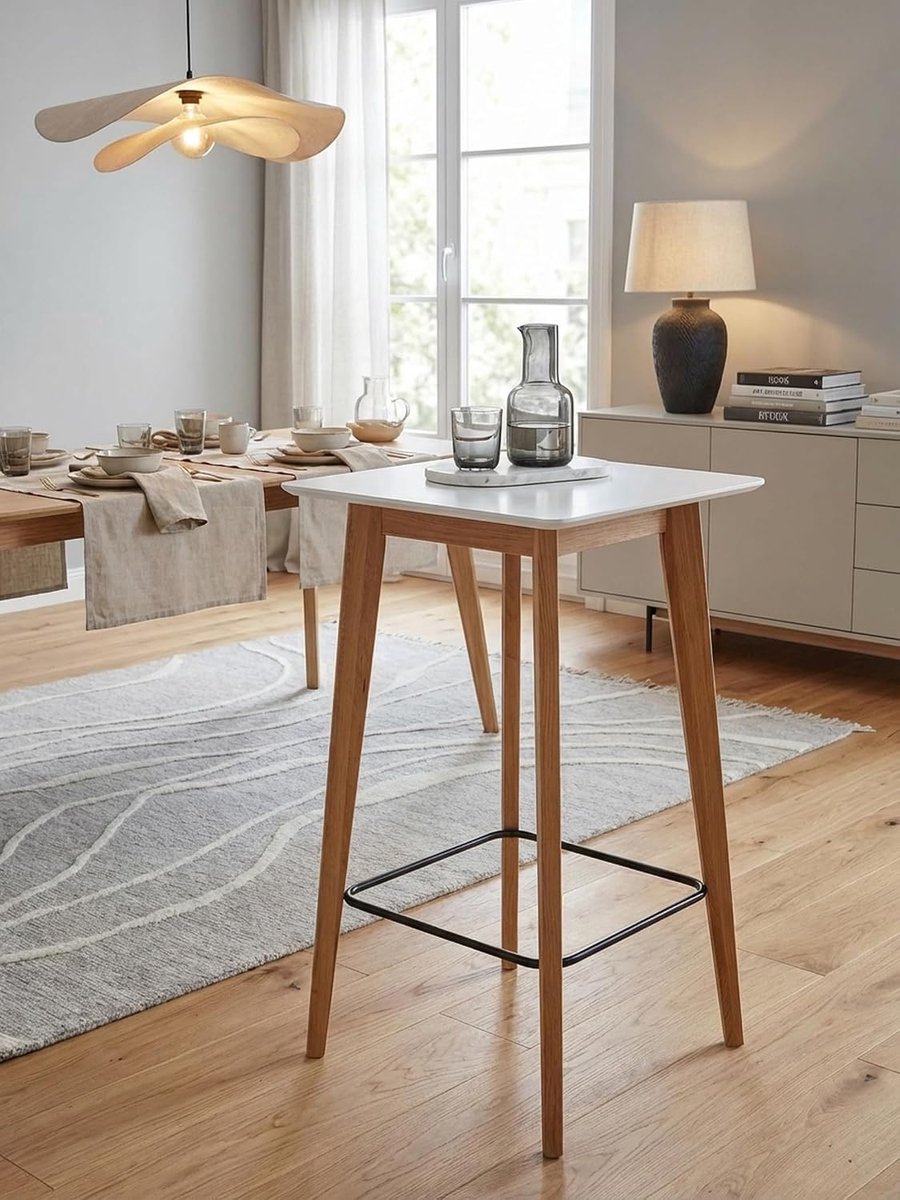 60 x 110 x 60 cm wit vierkant | bartafel voor 4 personen | moderne tafel voor bar | Design partytafel hout | hoge tafel eiken Scandinavisch