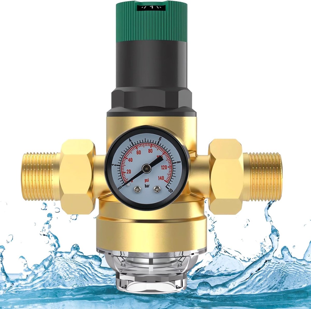 Water 1 inch, drukregelaar water met manometer en zeeffilter, messing waterdrukregelaar met schroefverbindingen, veilig en duurzaam