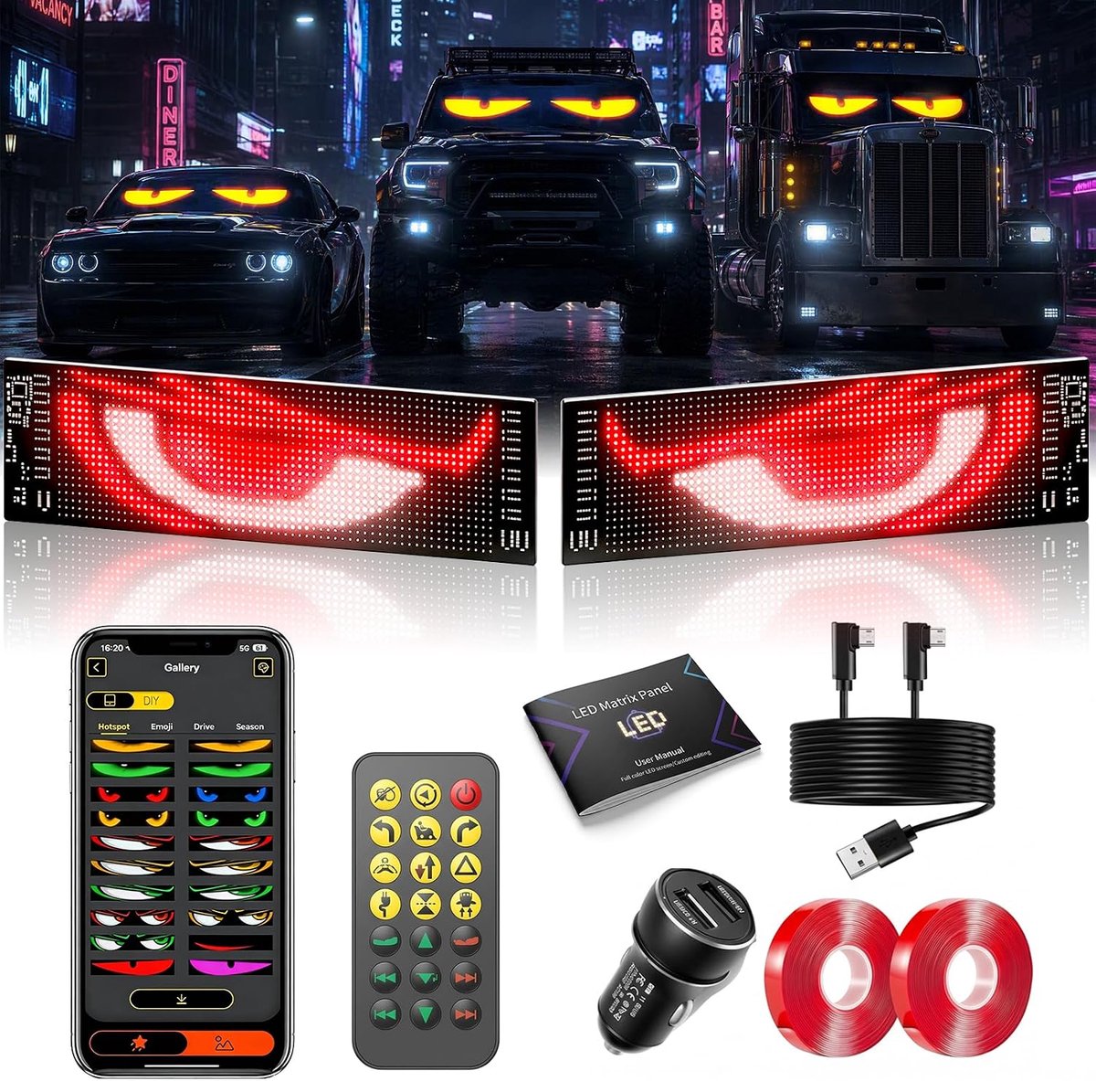 Eyes LED-paneel, 2x, programmeerbaar, App&Afstandsbediening,59,5x12cm