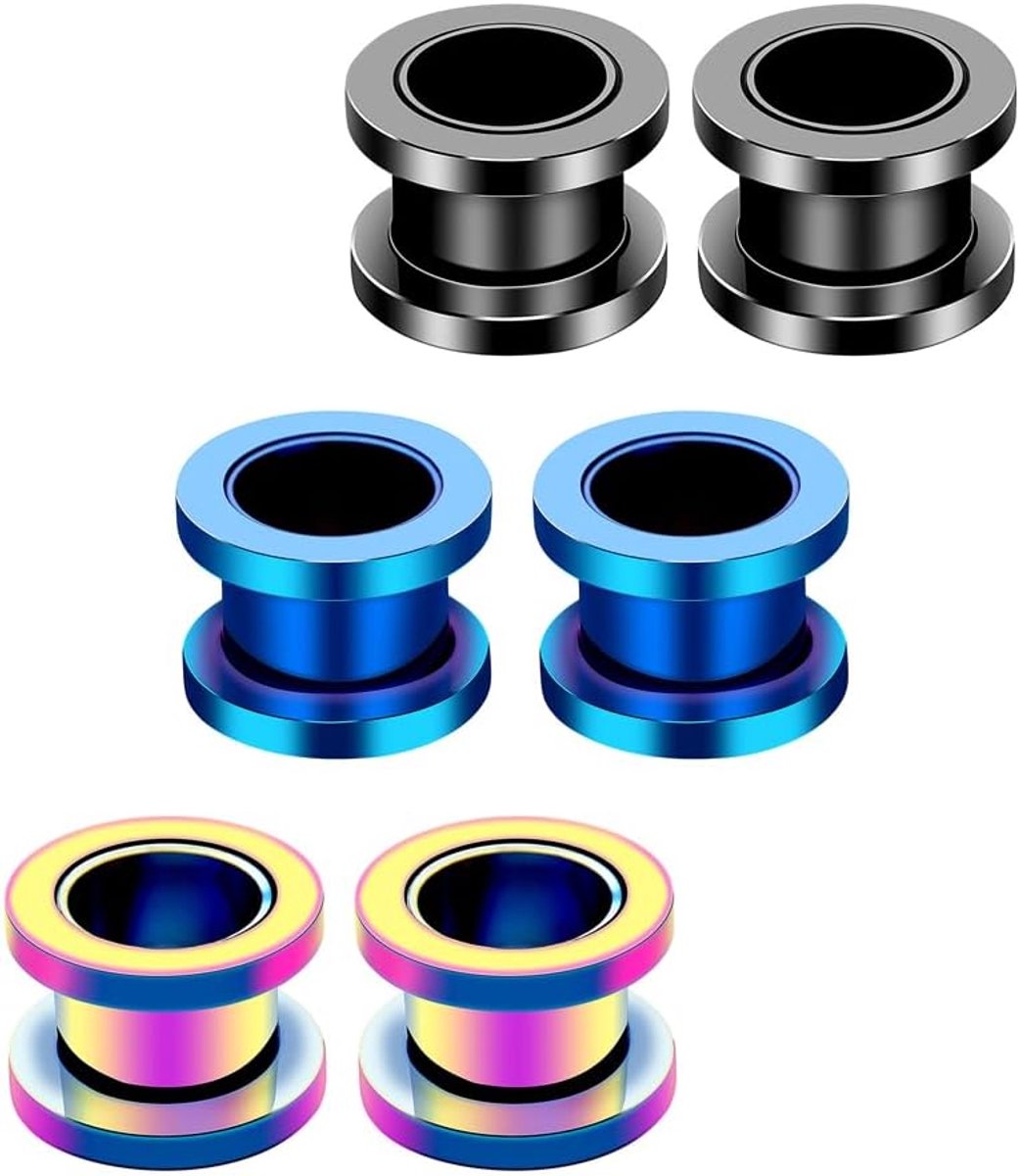 Blauw Kleur 3 Pairs 316L Rvs O Oor Meters Tunnels Oren Schroef Fit Body Piercing Sieraden, Roestvrij staal