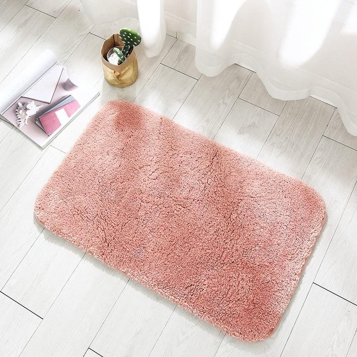 waterabsorberende antislip mat, superfijne vezel badkamermat, machine wasbare vloermat, keuken en badkamer verdikte vloermat tapijt (roze, 40x60cm)