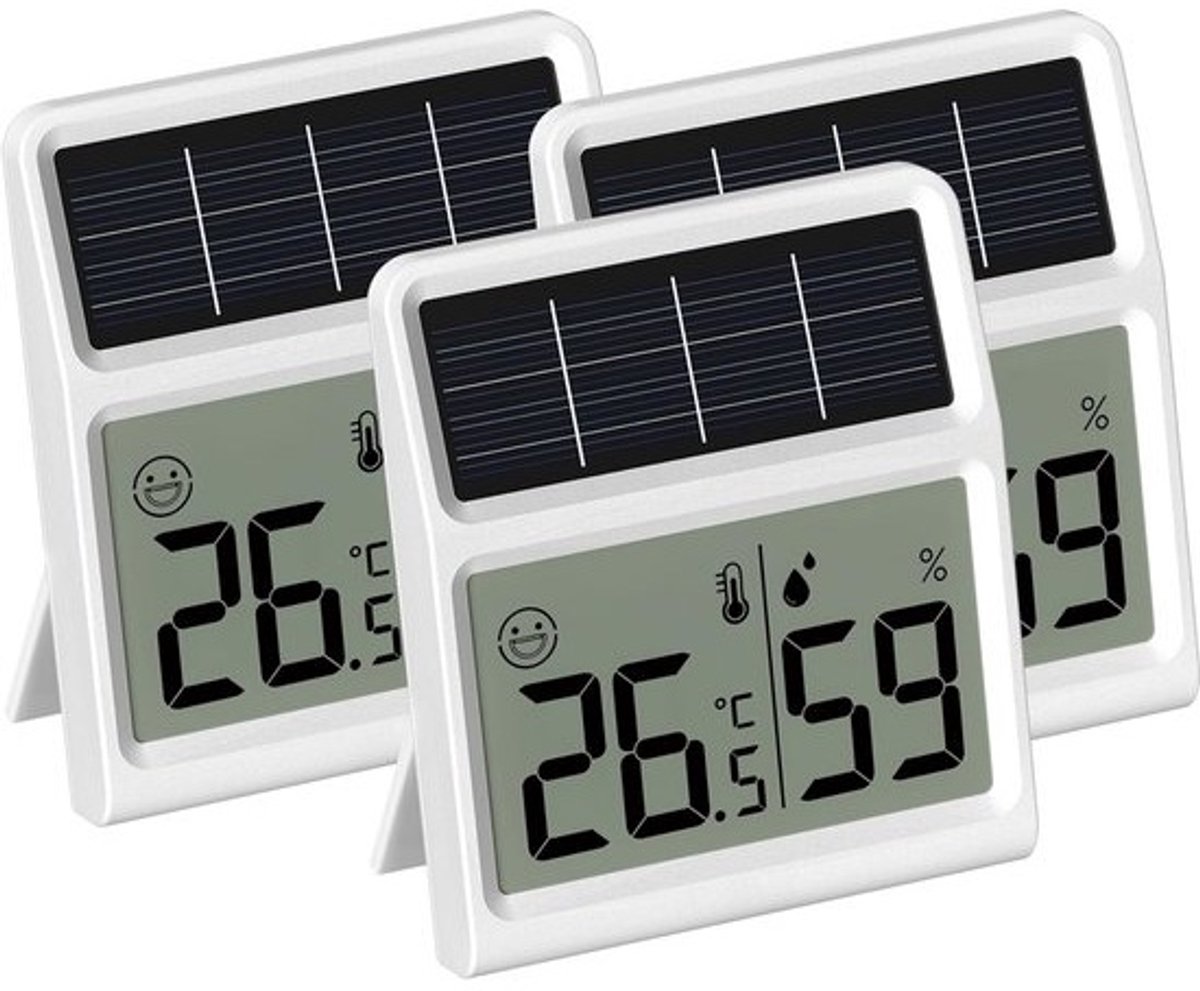 Digitale Thermometer en Hygrometer op Zonne-energie - Set van 3