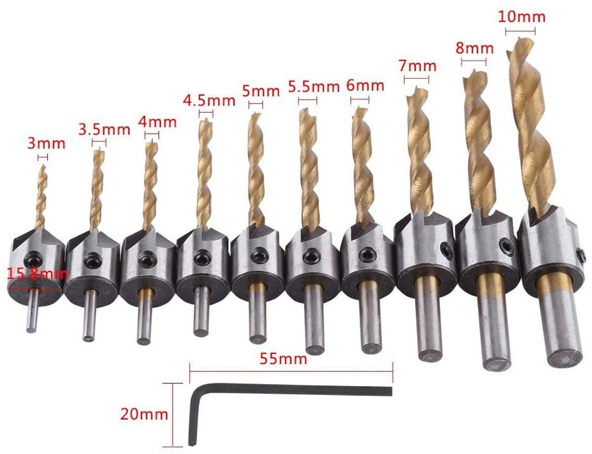 Verzinkboor Boor Timmerwerk Houtbewerking Saai Gereedschap Ronde Schacht Met Inbussleutel Verstelbare Houtboor Set(3mm)