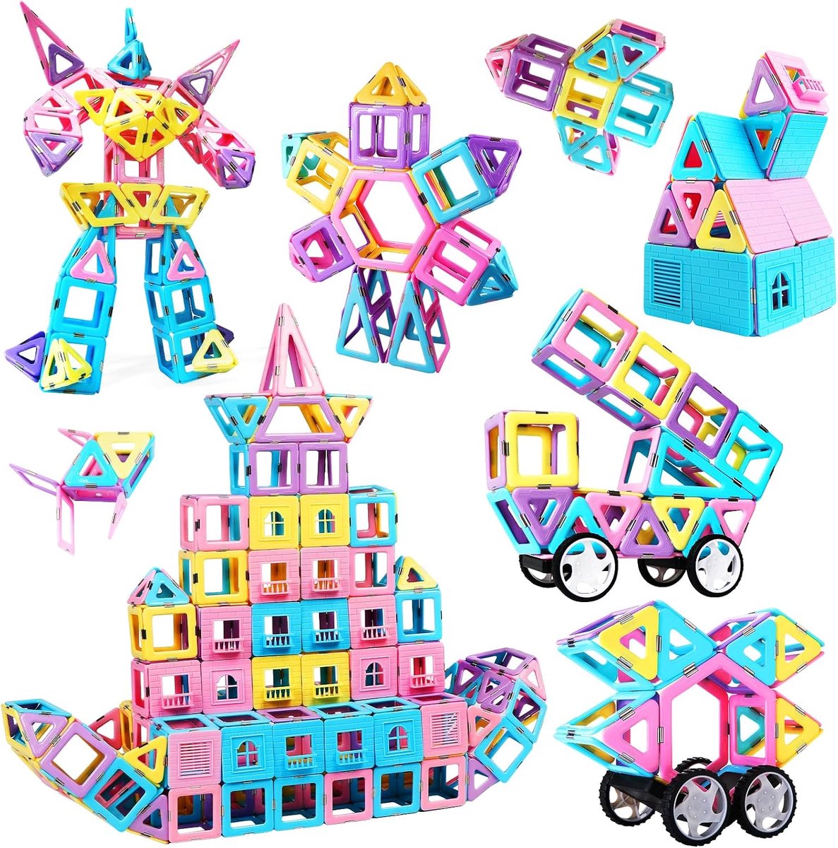 Magnetische bouwstenen, 103 stuks magnetische tegels set magneet speelgoed voor kinderen educatief bouwspeelgoed voor 3 4 5 6 jaar oude jongens en meisjes