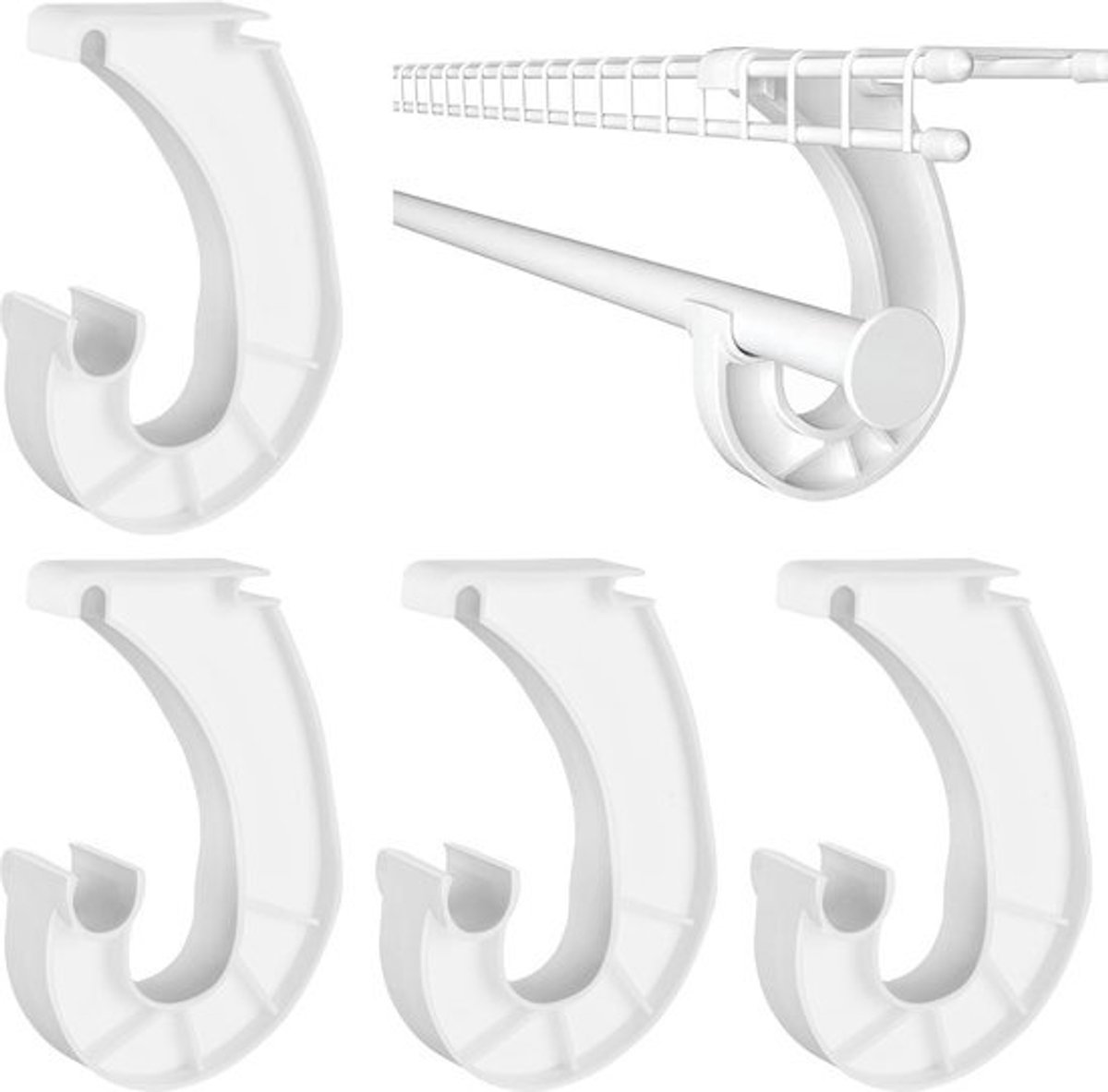 Set van 4 Wandbeugels voor Garderobestang 3/4 Inch - J Vormige Kaststeunen