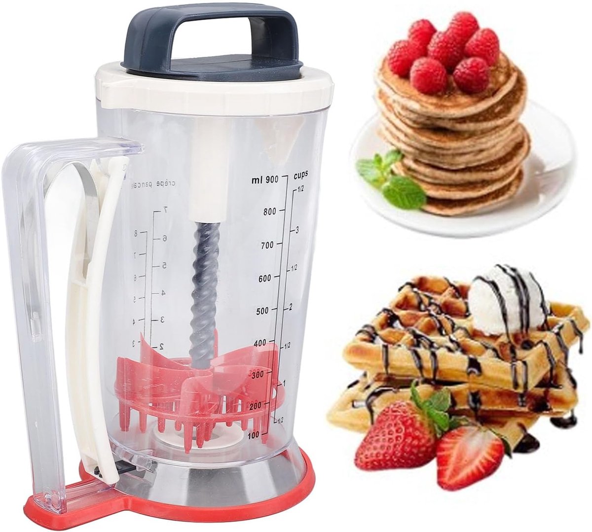 YAGXIG Handmatige beslagdispenser - Handmatige beslagmixer - Beslagscheider - Beslagdispenser - Botermixer - Met knijphandvat en mengweegschaal - Geschikt voor het maken van muffins, cupcakes en wafels - 900 ml