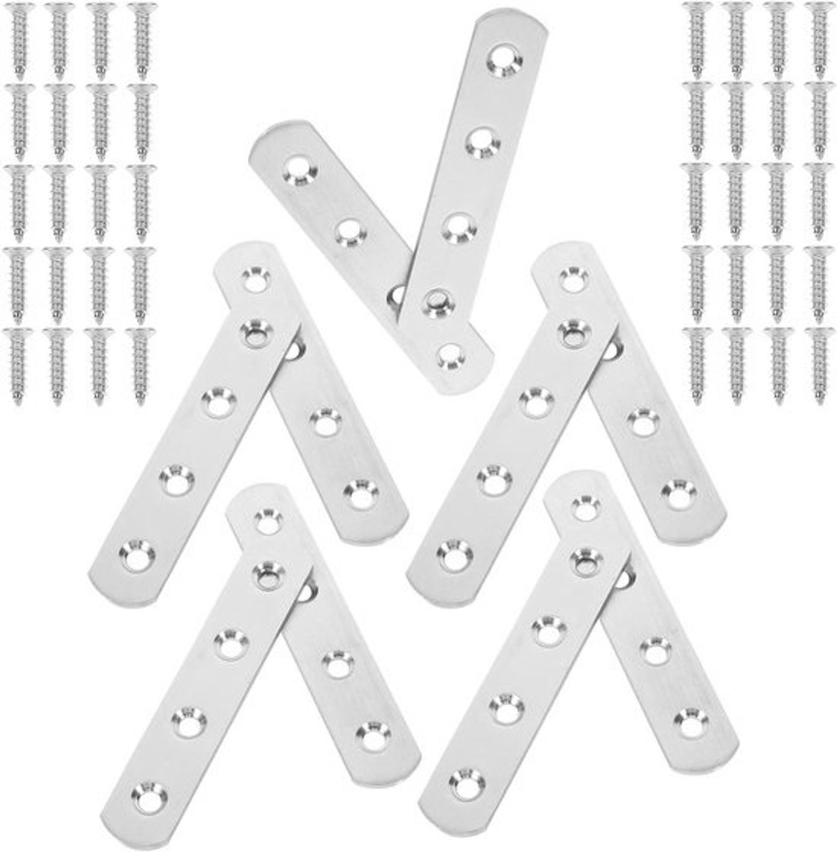 Hoekbeugels - Verstevigingsplaten - Meubels Repareren - Platte Rechte Beugel - 10 Sets - Zilver