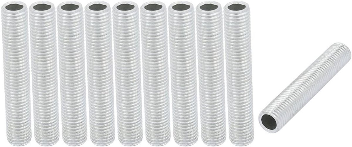 Dailygoody - Pijpmondstuk M8 - 10 Stuks Holle Lengte - Voor Lampen en Armaturen - Verzilverd - Reparatie en Verlichting - 45 mm