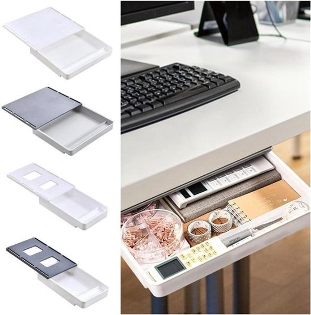Onder Bureau Lade - Bureau Organizer Opbergdoos - Bureau Opbergen - Zelfklevend Ontwerp - N.v.t. - Wit