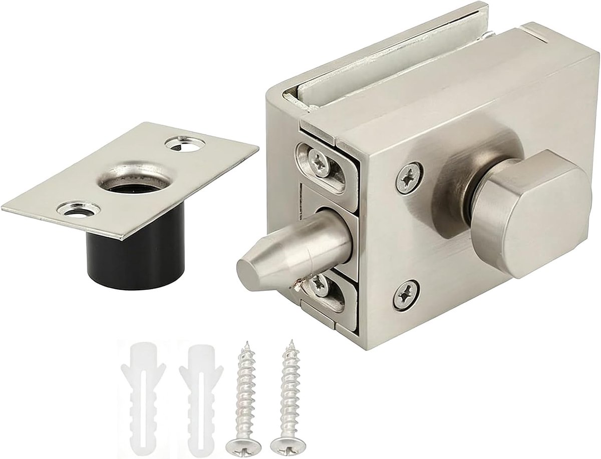 Dailygoods- Glazen Deurslot Robuust - Glazen Deurklink - Vergrendelingsplaat - Messing/Zinklegering - Voor Badkamer/Winkel - Geschikt voor 10-12 mm Gl