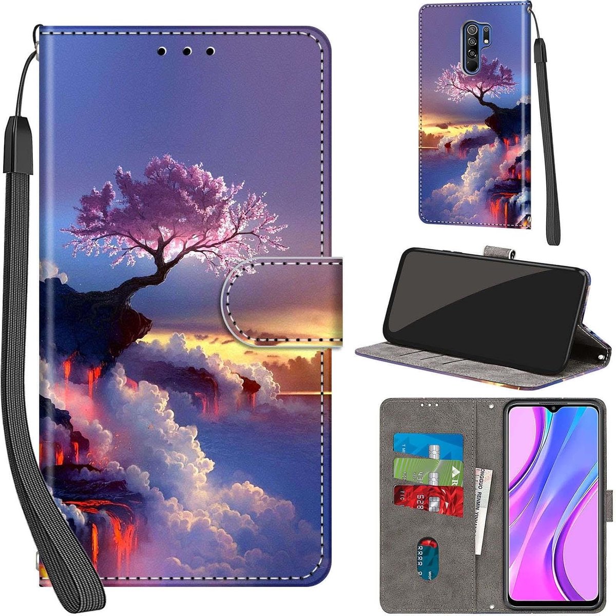 Portemonnee Telefoonhoes voor Xiaomi Redmi 9 Bergen