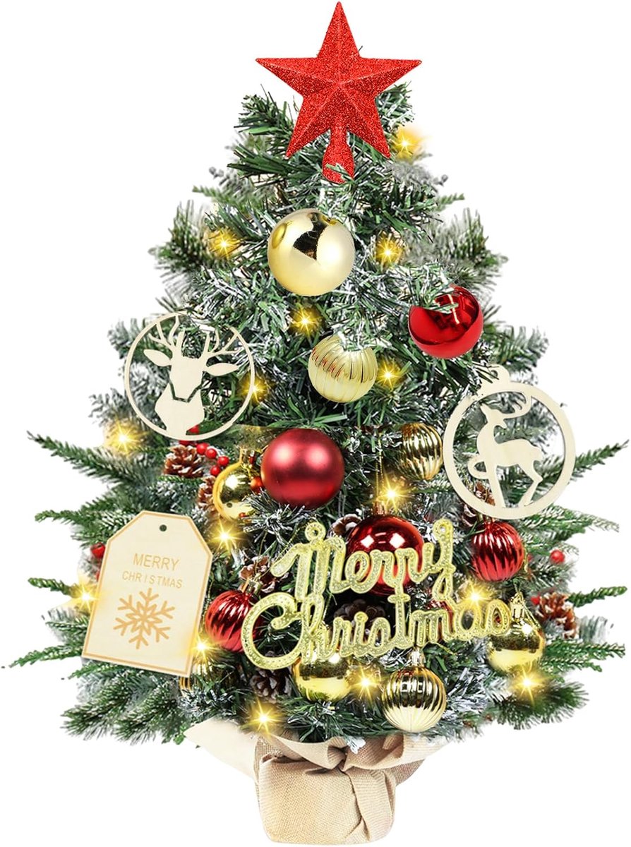 45 cm, kleine kerstboom met verlichting, kleine versierde kerstboom, kleine led, kunsttafel kerstboom voor kerstdecoratie, adventsdecoratie