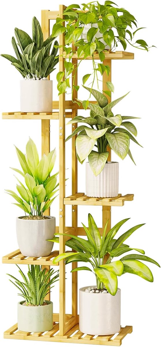 Plantenstandaard Binnen 5-Laags Bamboe Hoekplantenplank voor Meerdere Planten Kleine Getrapte Bloemenstandaard voor Raamtuin Balkon Huisdecoratie Woonkamer Slaapkamer