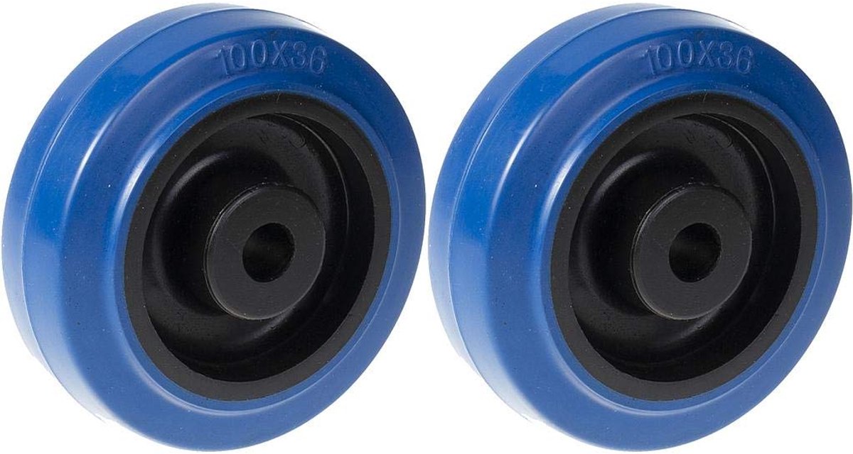 100mm 10,2 cm wiel blauw rubber met nylon centrum sterke 300kg capaciteit, set van 2