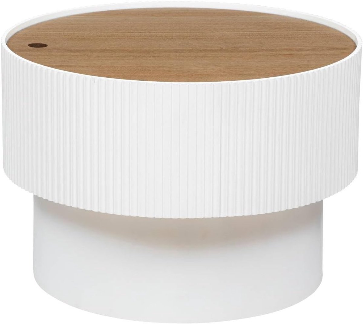 - Salontafel Enola – wit en hout – D 55 x H 38 cm – geïntegreerde opslag, Scandinavische stijl – voor woonkamer, slaapkamer, bank