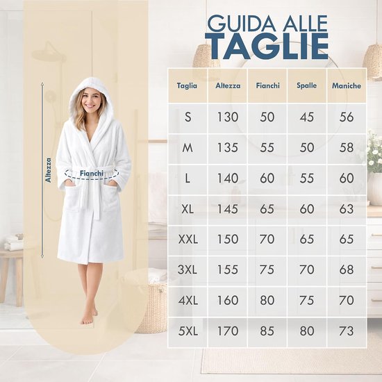 Home Badjas voor dames en heren van badstof met capuchon, zakken, riem en haken van 100% hoogwaardig katoen, machinewasbaar — afbeelding 4