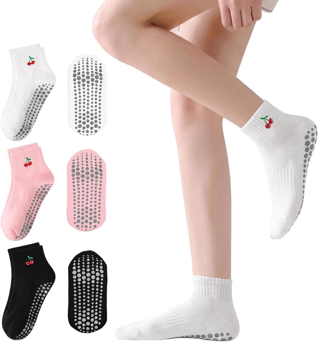 Sokken voor Vrouwen, Antislip Grippy Boog Borduurwerk Yoga Sokken voor Fitness Ballet Bar Werk & Dans