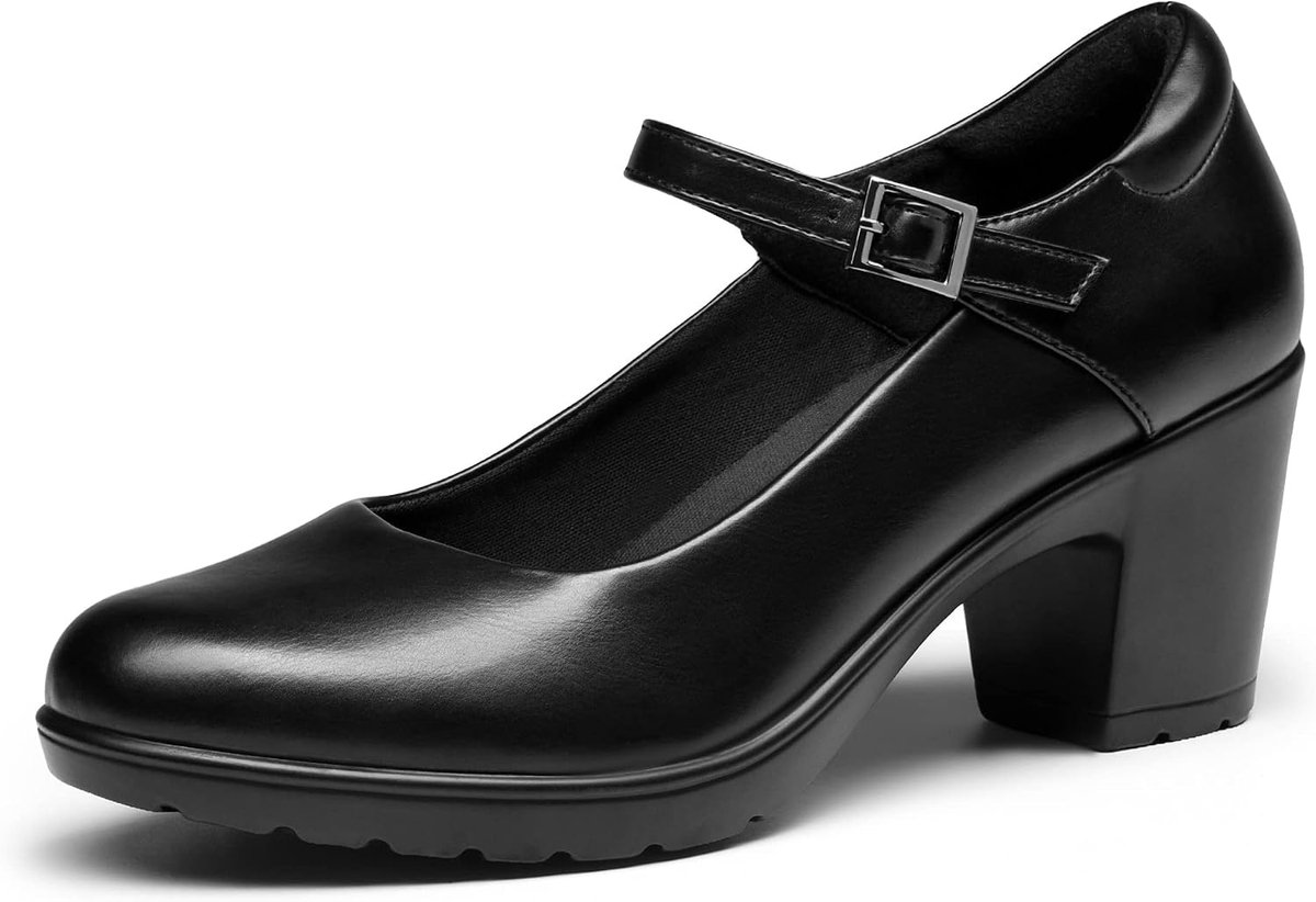Dames Mary Janes Pumps Chunky High Heel Jurk Schoenen Enkelgesp Ronde Cap Pompen, Dikke Hak Pumps voor Dames