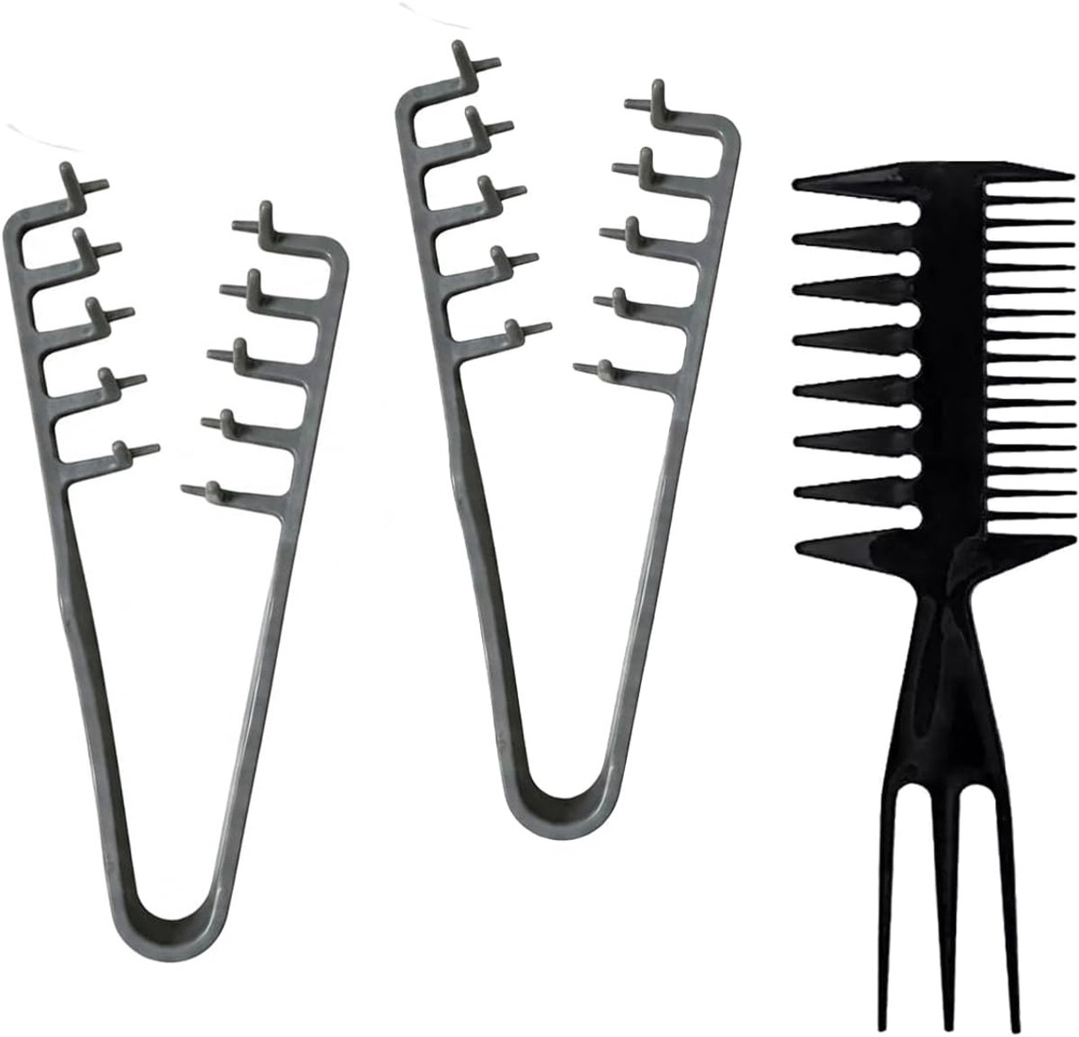 Kammen, 2x Grijze Zigzag Kam en 1x Zwarte 3-Tanden Kam, Styling Tool voor Haarvolume en Textuur, Opvouwbare Reiskam voor Heren en Dames