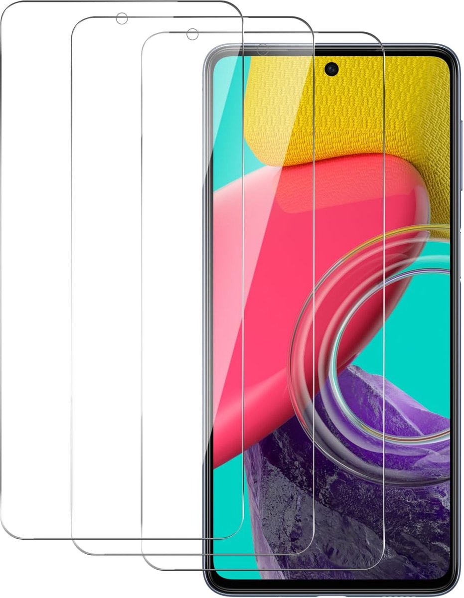 Set van 3 folies voor Samsung Galaxy M53 5G / Galaxy M52 5G, hardheid 9H glas, eenvoudige installatie, luchtbelvrij gebruik, beschermhoes, onbreekbaar glas