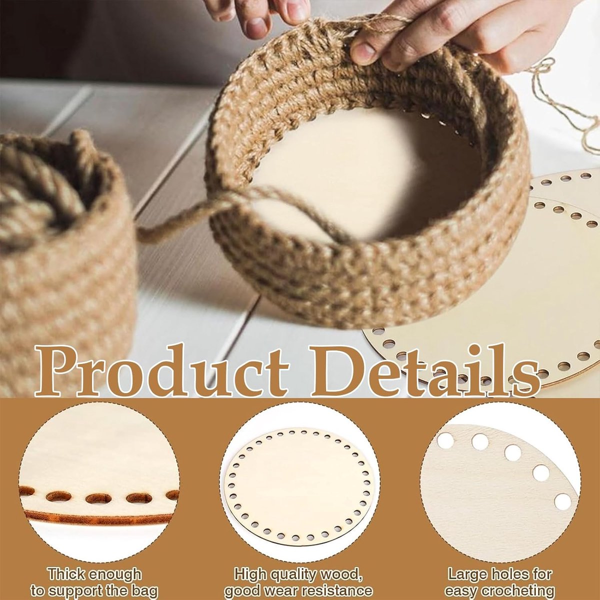 Vloer haken set 6 stuks – manden- en tassenbodems – 5 maten 2 vormen – rond en ovaal – 10cm 15cm 20cm 25cm 30cm – DIY haken breien accessoires – stevig hout – handwerk en opbergoploss