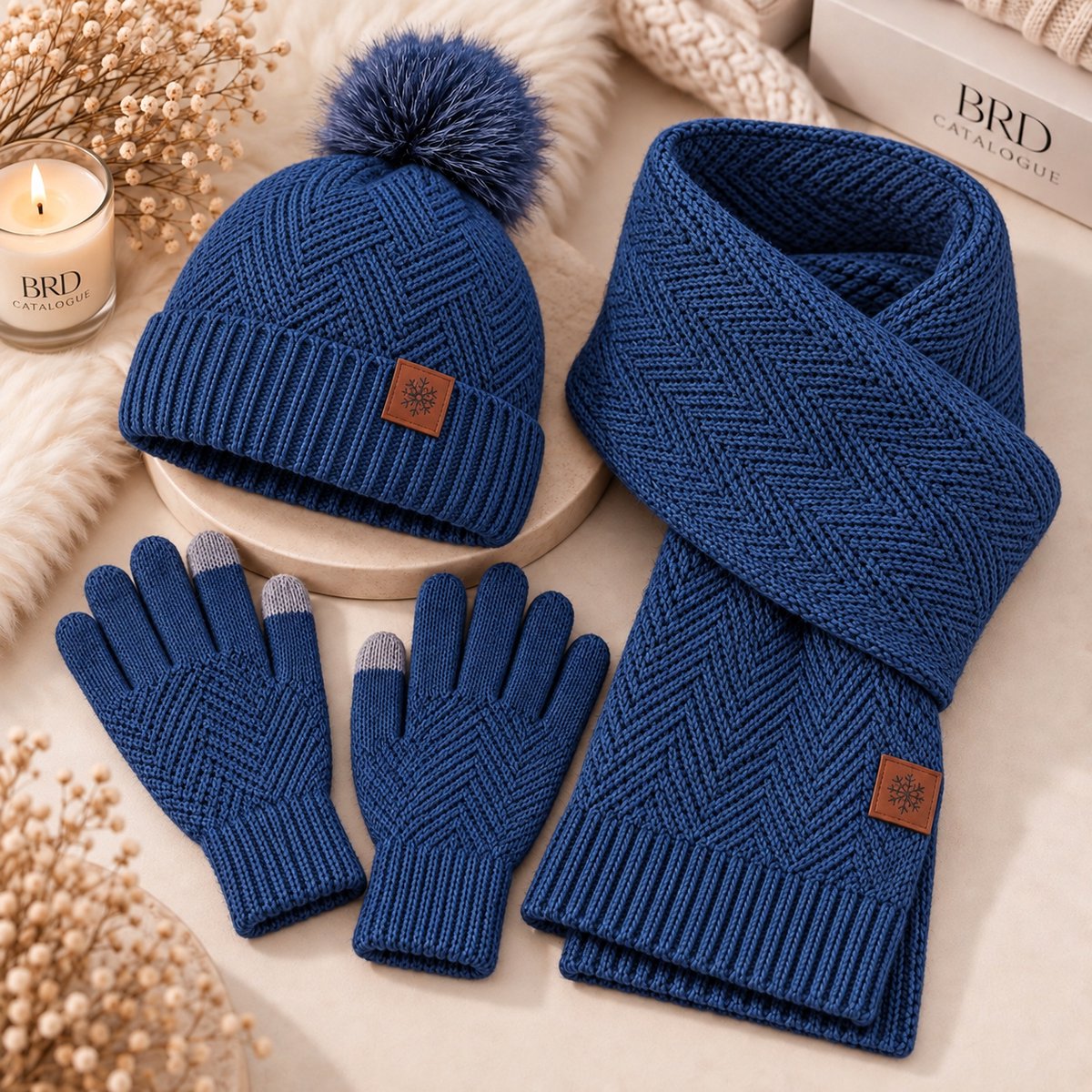 BRD® Winterset met Wol Blauw - 3-Delig - Gebreide Muts Sjaal Handschoenen — cadeau in Mode & Accessoires - foto 6