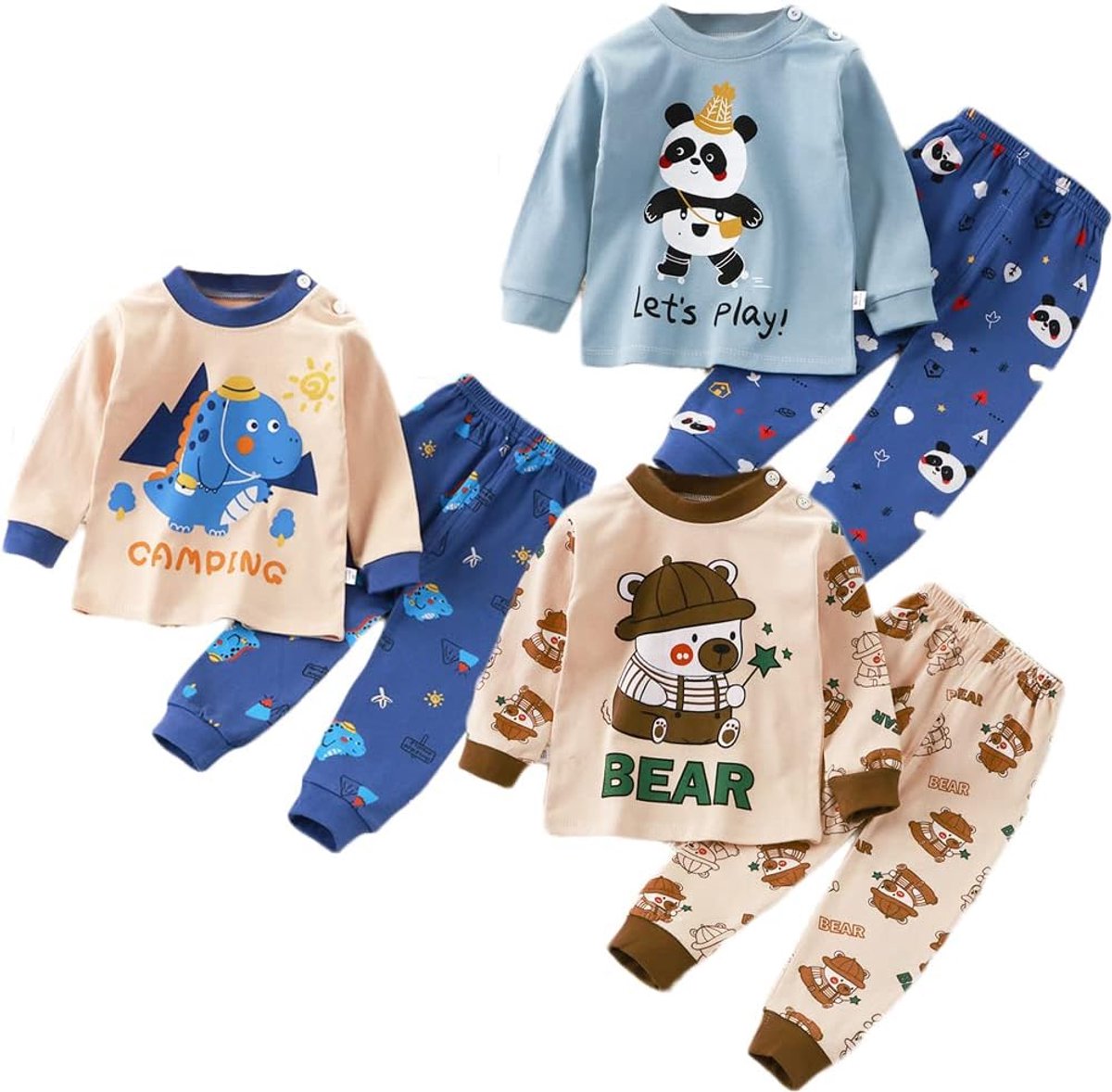 Kinderen Pyjama 3 Set Dinosaurus Robot Leeuw Tractor Print Kids Pjs Pyjama Lange Mouw Top Katoen Sleepewar Shirts & Broeken Bottoms Nachtkleding Kinderen Outfit
