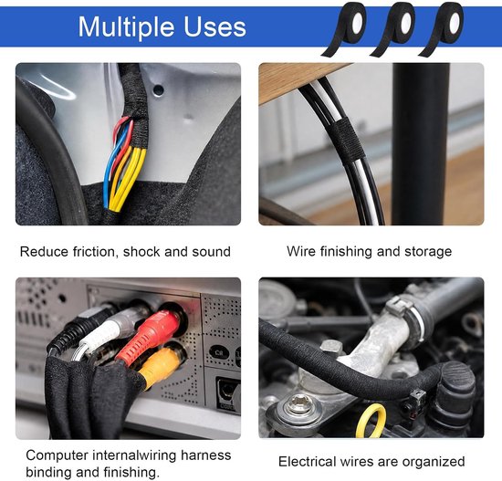 6 Stuks Auto Weefband 19mm x 15m, Kleefband voor Kabelbomen - Zelfklevend viltband, hoge flexibiliteit, voor kabelbomen van auto's, motoren en elektrische voertuigen. — afbeelding 5