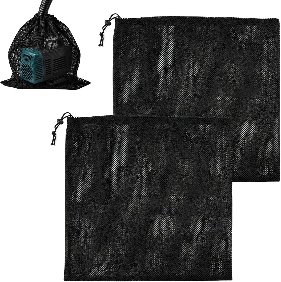 2 stuks pompfilter, netzak voor vijverpompen, robuuste filterzak van netmateriaal, aquariumfilterzak met trekkoord, verstoppingsbestendig filtermateriaal voor vijverfilters (47 x 47 cm)