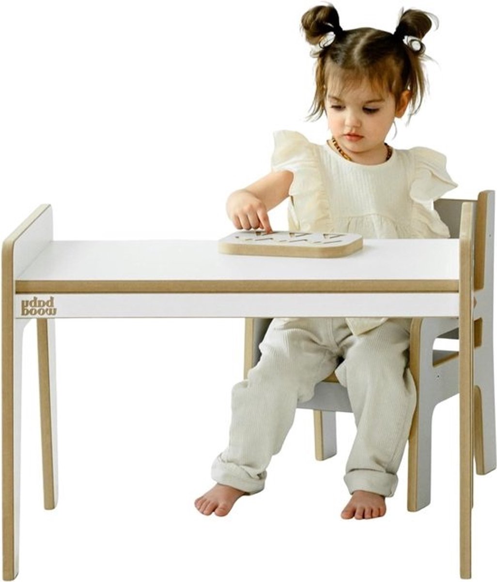 Kinderbureau met stoel - Kindertafel set - Spelen en leren - Afgeronde randen - 50 cm hoog - Grijs