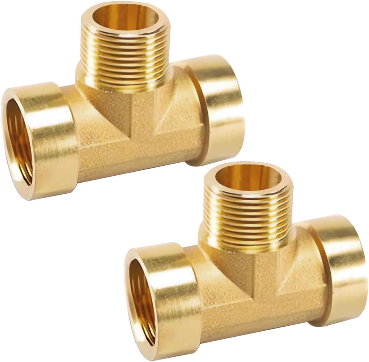 3/4 inch T-stuk 90 graden, 2 stuks messing T-stukken 3/4 inch (Ø25,7 mm), T-stuk van messing IGxAGxIG, wateraansluitverdeler, 3-weg T-verbindingsstuk voor warm en koudwaterleidingen
