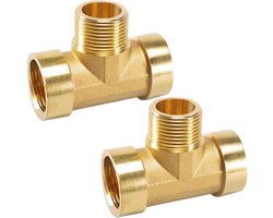 3/4 inch T-stuk 90 graden, 2 stuks messing T-stukken 3/4 inch (Ø25,7 mm), T-stuk van messing IGxAGxIG, wateraansluitverdeler, 3-weg T-verbindingsstuk voor warm en koudwaterleidingen