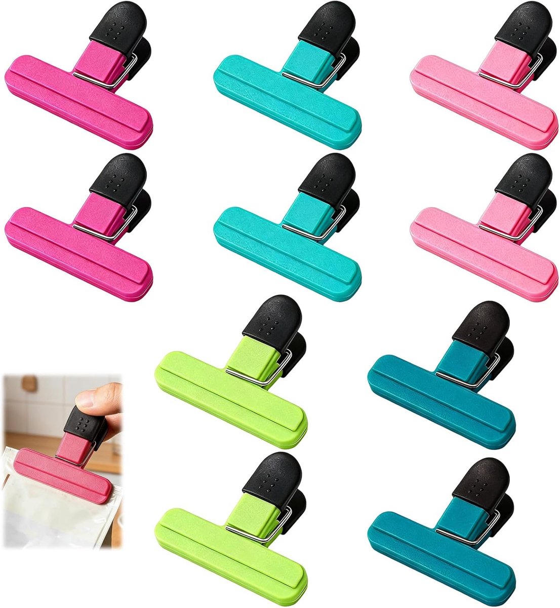 Voedselklemmen voor zakken, sluitclips, 5 kleuren afdichtingsclips voor zakken, voor levensmiddelen, kantoor, keuken, thuisgebruik, 10 stuks