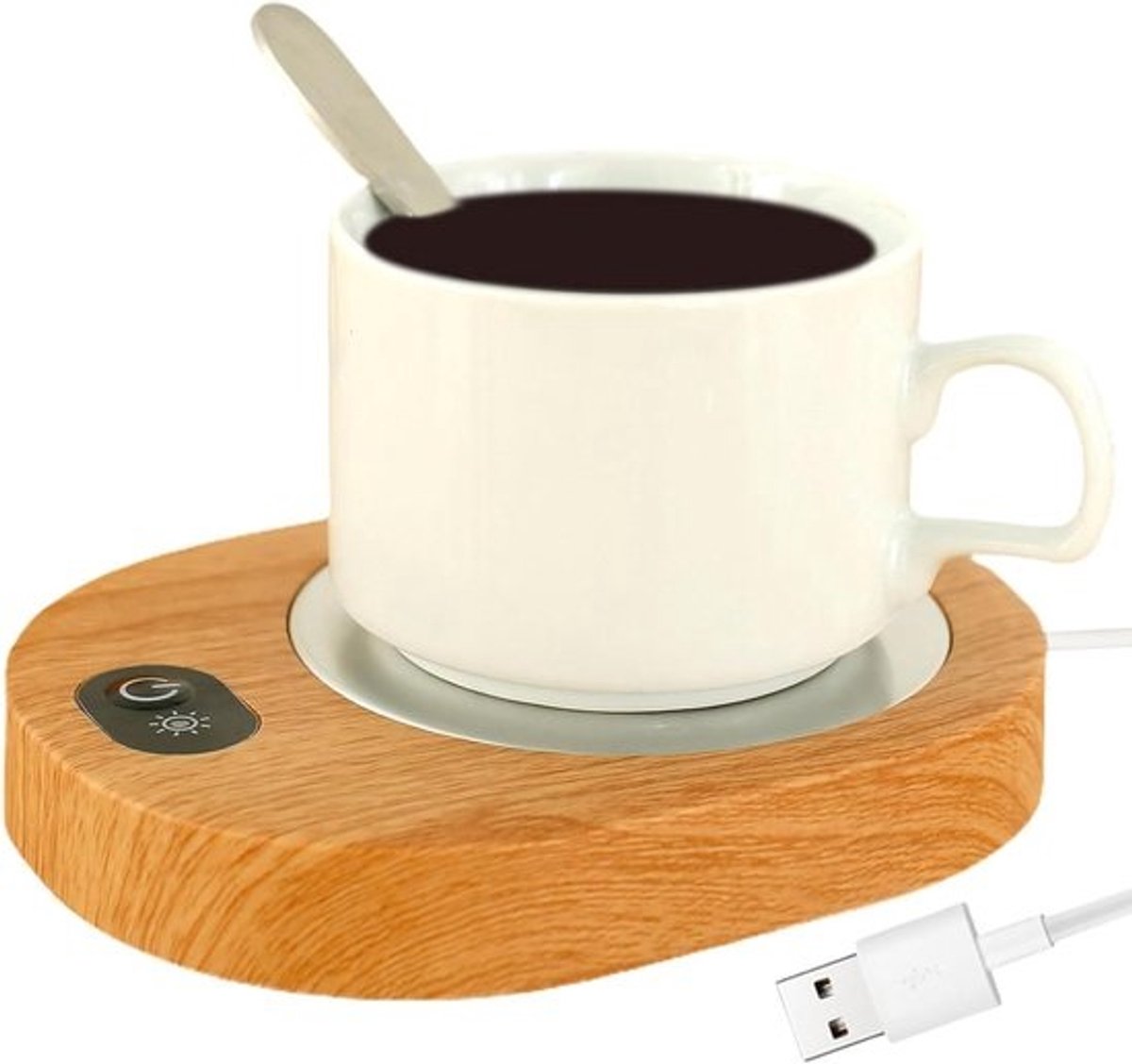 USB Koffiebekerwarmer - Warmhoudplaat Mok - Dranken Warm Houden - Constante Temperatuur - 14x11x2 cm - Houtnerf