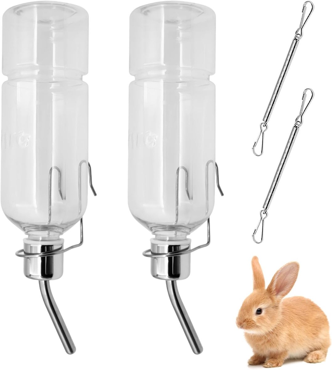 2 stuks drinkfles voor konijnen met houder, konijnenwaterflessen, 350 ml hazendrinkfles, hangende automatische waterfles voor huisdieren, voor cavia's, hamsters, chinchilla's