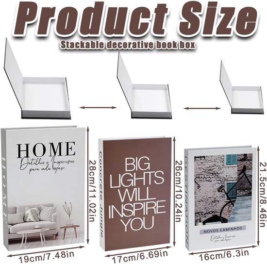 3 stuks decoratieve boeken, decoratieve boekenbox, opbergdoos, boekendoos, decoraties voor de salontafel, geschikt voor woonkamer, slaapkamer, boekenkasten, kantoren, schoorsteenmantel en — afbeelding 2