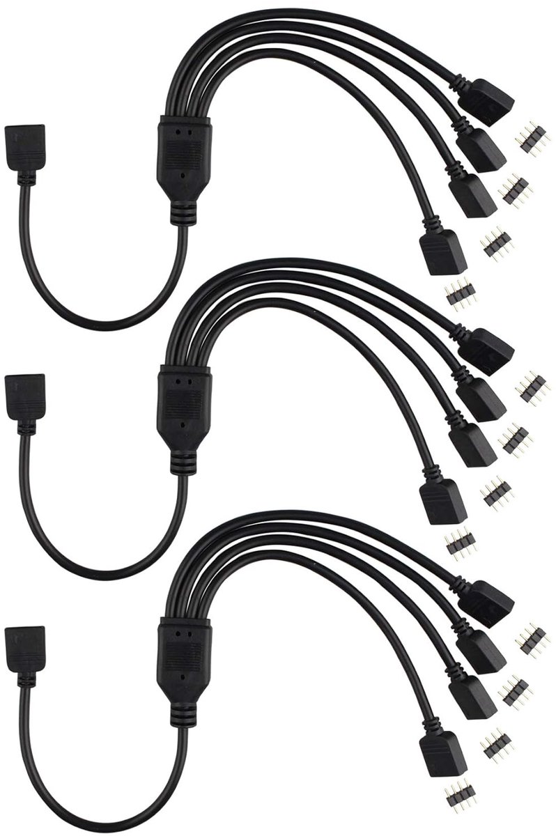 3PCS 4 Pin RGB LED Strip Light Splitter Kabel 1 tot 4 Poorten Vrouwelijke LED Extension Y Splitter Kabel met 12PCS 4pin Connector voor RGB 5050 3528 2835 LED Strip Licht RGB TV Backlights - Zwart