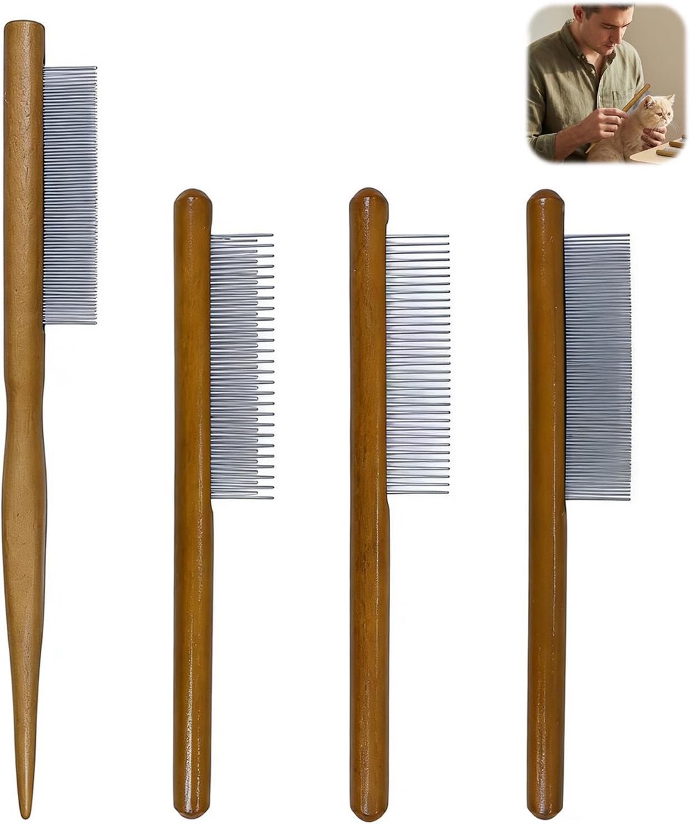 Kammen in 4 stijlen, met houten handvat voor doe-het-zelf macramé, huisdierverzorging en kwastborstels, ideaal voor het verwijderen van klitten en knopen voor kwastjes en