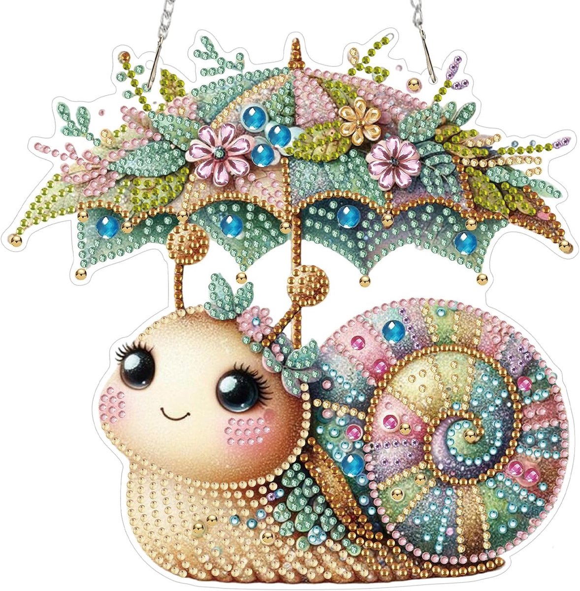 Diamond Painting Hangende ornamentkit, slakken, diamond painting, hanger, paraplu, 5D, diamant, raamafbeeldingen, dubbelzijdig met ketting voor feest, krans, deur, raam, wanddecoratie (19,7 x