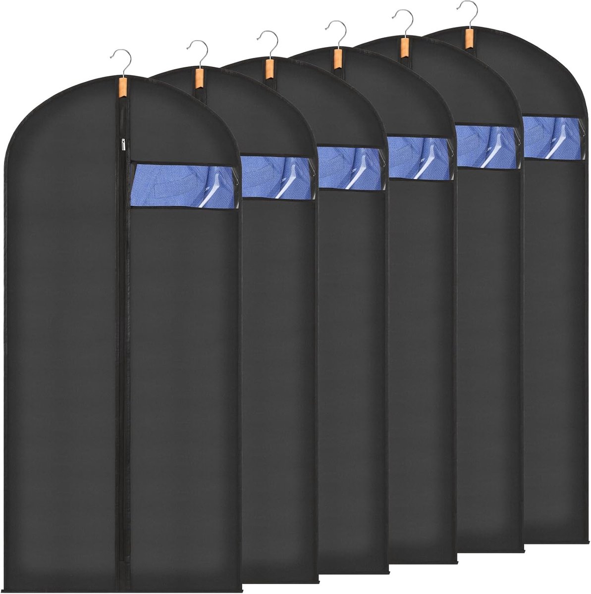 Kledingzak 160 x 60 cm, zwart, reiskledingzak met verbeterde ritssluiting, 6 stuks, kledingzakken, pak voor avondjurk, mantel en lange jurken, ideaal voor zakenreis en vakantie