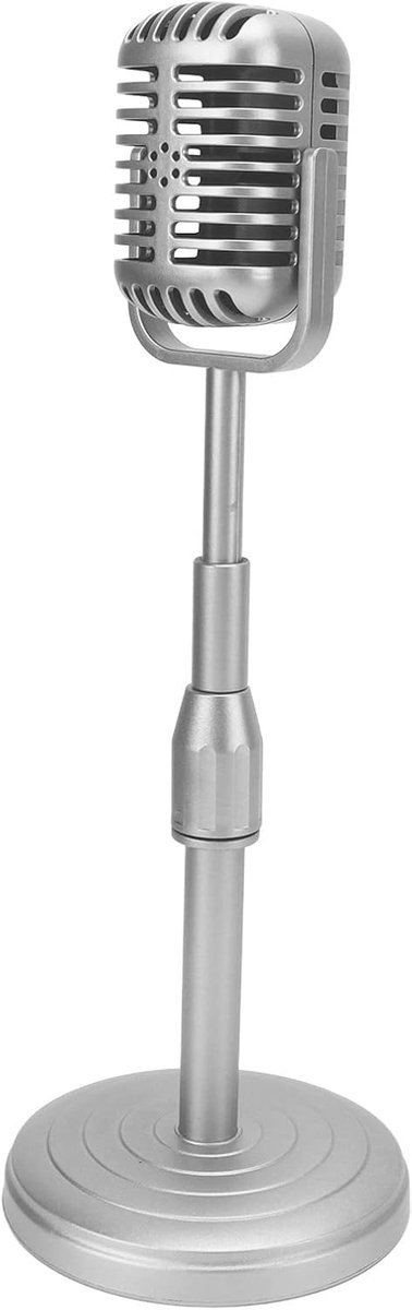 Klassieke Retro Dynamische Microfoon, Simulatie Ouderwets Model met Stabiele Basis en Steunstang voor Fotografie (Zilver)