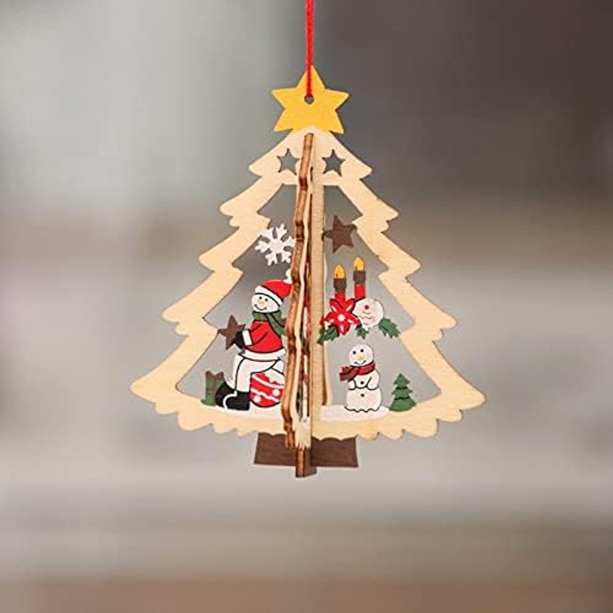 Kunstkerstboom Diy Rood Kerstmis Sneeuwvlokken & Starter Houten Hangers Ornamenten Home Kerstfeest Kerstboom Kinderen Geschenken Decoraties (Color : Xmas Tree)