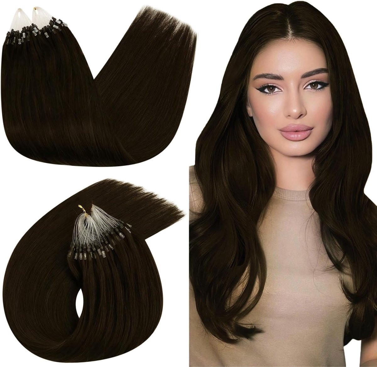 Micro Link Hair Extensions Real Human Hair 50Gram 50Stranden 40cm Donkerbruin #4