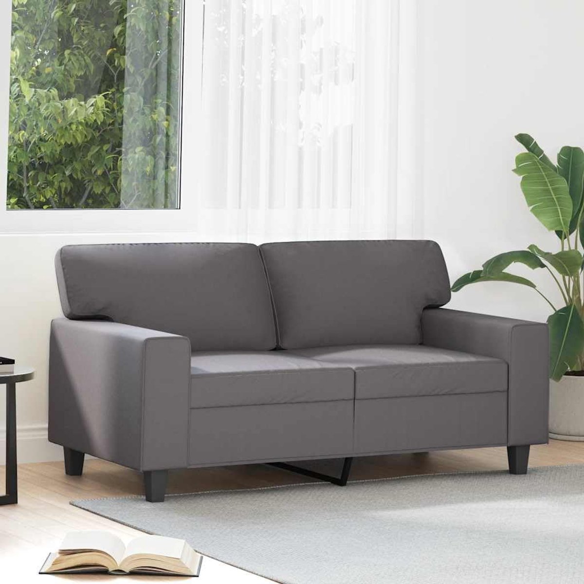 2-zitsbank, grijs, 120 cm, kunstleer, duurzame gestoffeerde bank met metalen frame voor woonkamer, comfortabel zitmeubel met vuilafstotend oppervlak, modern design bank