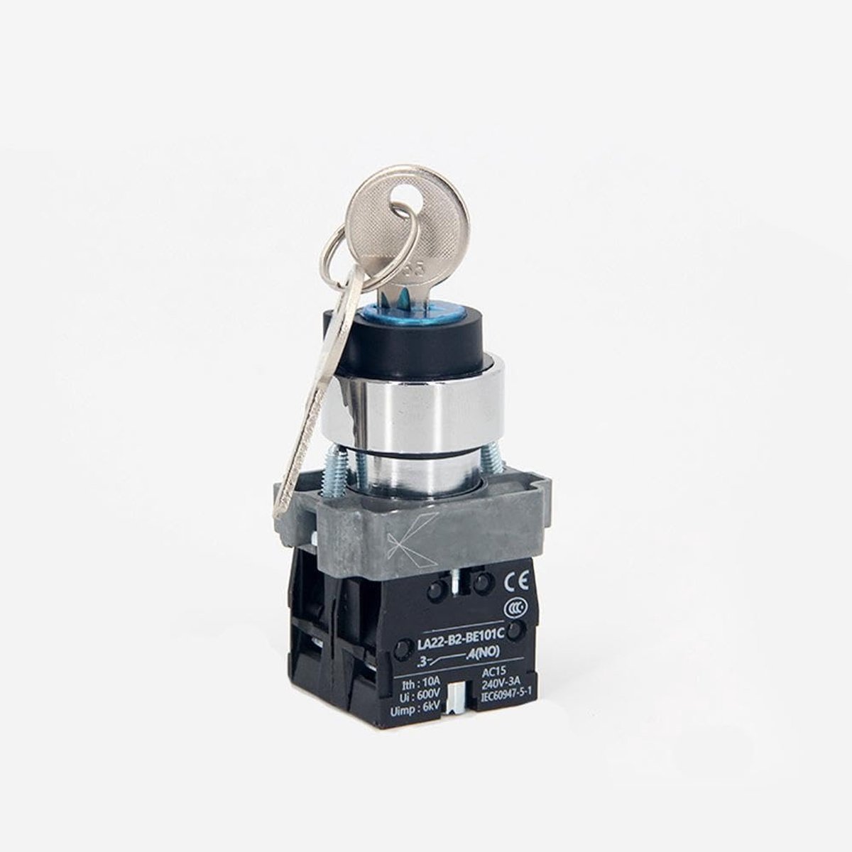 1 stuk sleutelslot schakelaar, 22 mm sleutelvergrendeling drukknopschakelaar met sleutel DPST voor schakelcontactor, relais (3 posities momentaan)