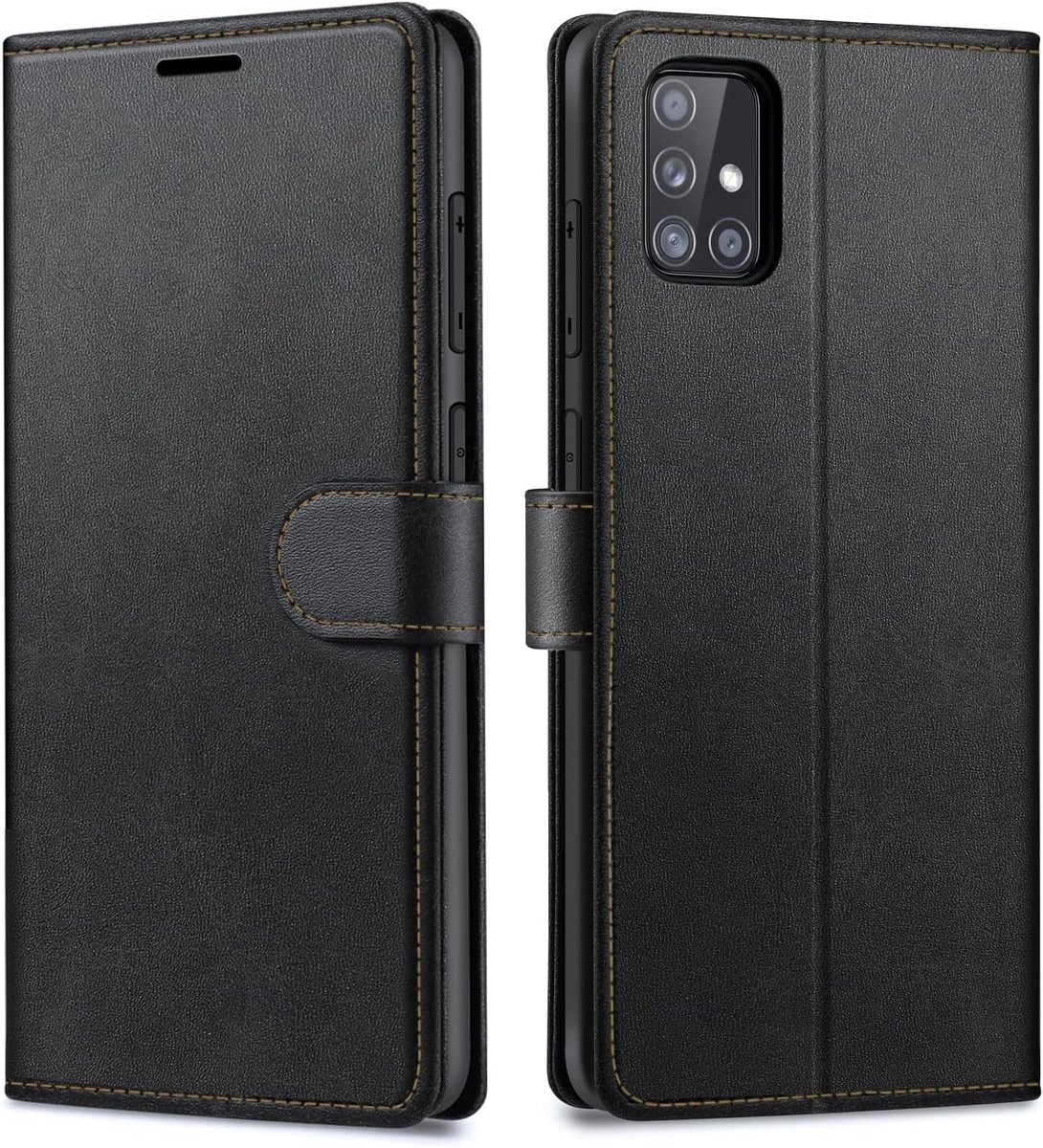 Beschermhoes voor Samsung Galaxy A71, beschermhoes voor Samsung A71, schokbestendig, premium PU-leer [kaartvakken] flip case, magnetisch, portemonnee voor Galaxy A71, zwart