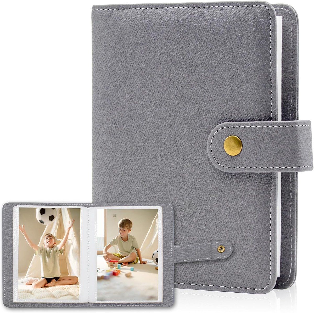 Fotoalbum, 6 x 4-68 cm, fotoalbum, 10 x 15 cm, PU-lederen hoesje met grote capaciteit, cadeau voor kinderen, familie, afstuderen, bruiloft, reizen (grijs)