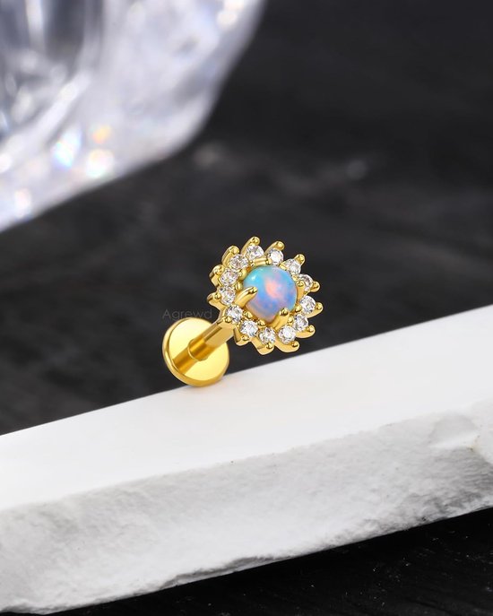 Platina oorbellen in de vorm van een opaalbloem voor labret, lip, tragus, medusa, chirurgisch stalen piercing sieraden voor dames — afbeelding 4