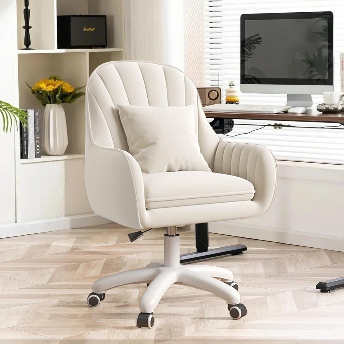 Office Stoel met Wielen voor Make-up Tafel, Mid-Back Computer Stoel met Verstelbare Hoogte, Draaibare Werkstoel voor Dagelijks Gebruik